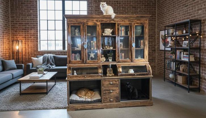 Teak Apothekerskast met twee ingebouwde benches, Dieren en Toebehoren, Hondenbenches, Nieuw, Ophalen of Verzenden