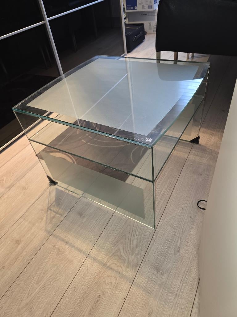 glazen salontafel / bijzettafel, Huis en Inrichting, Tafels | Salontafels, Ophalen, Gebruikt, 50 tot 100 cm, 50 tot 75 cm