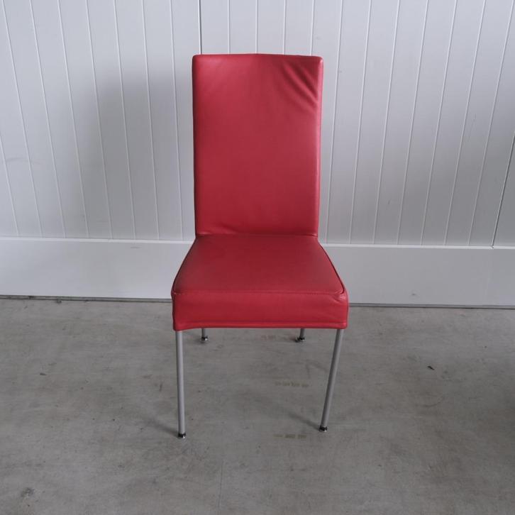 Eetkamerstoel, vergaderstoel, Rood leder, 4-poots frame, Huis en Inrichting, Stoelen, Gebruikt, Vijf, Zes of meer stoelen, Leer