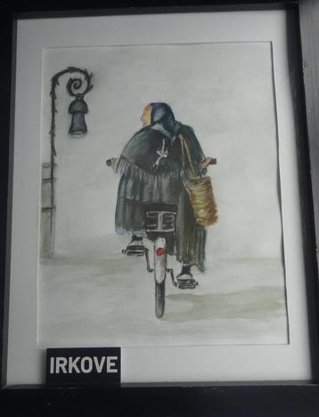 FRANSE VROUW OP DE FIETS * In Lijst * beschikbaar voor biedingen