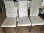 6 witte leren eetkamerstoelen, Huis en Inrichting, Stoelen, Ophalen, Strak, Gebruikt, Wit