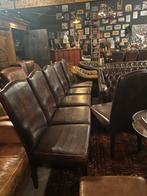 6 Schapenleren Eetkamerstoelen met Siernagels, Huis en Inrichting, Gebruikt, Bruin, Leer, Ophalen of Verzenden