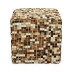 Vintage Vierkante Poef Geitenleer Patchwork Mozaïek Patroon, Minder dan 50 cm, Gebruikt, Vierkant, Ophalen of Verzenden