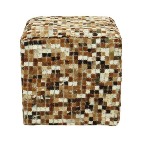 Vintage Vierkante Poef Geitenleer Patchwork Mozaïek Patroon, Huis en Inrichting, Banken | Voetenbanken en Poefen, Gebruikt, Minder dan 50 cm