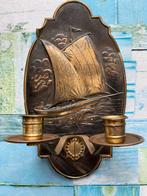 Vintage Kandelaar met Zeilschip, Antiek en Kunst, Antiek | Koper en Brons, Ophalen of Verzenden, Koper