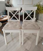 Twee IKEA INGOLF stoelen met MALINDA kussens, Huis en Inrichting, Stoelen, Ophalen, Hout, Gebruikt, Twee
