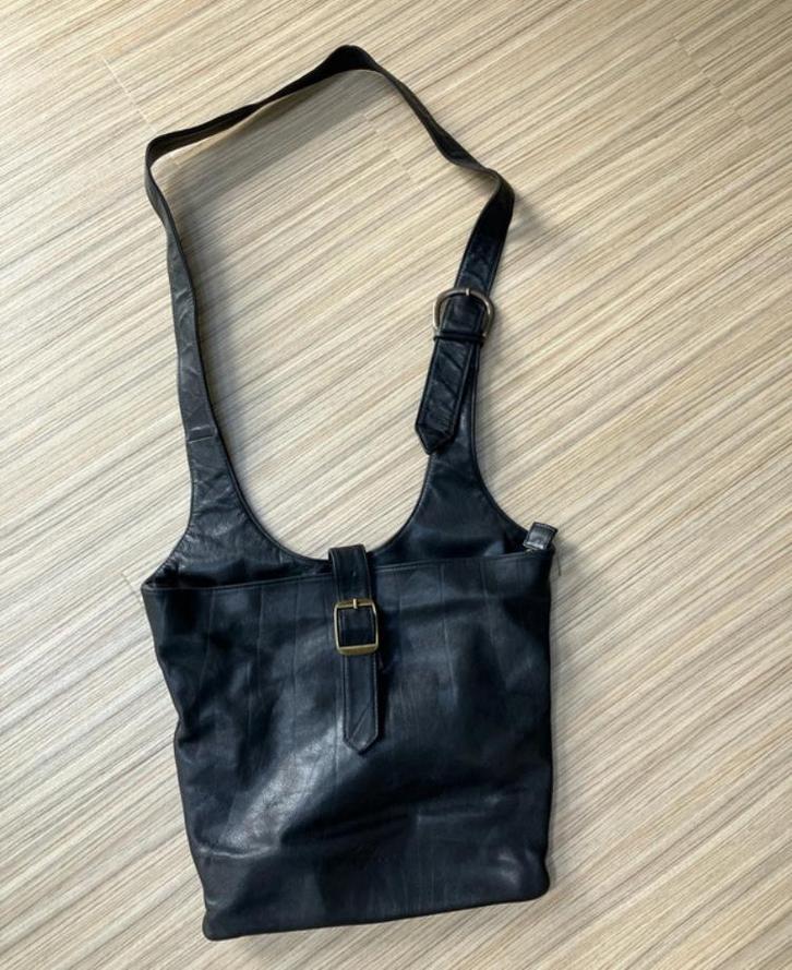 Zwart Bosboom Schoudertas Leer, Sieraden, Tassen en Uiterlijk, Tassen | Damestassen, Zo goed als nieuw, Schoudertasje, Zwart, Ophalen of Verzenden