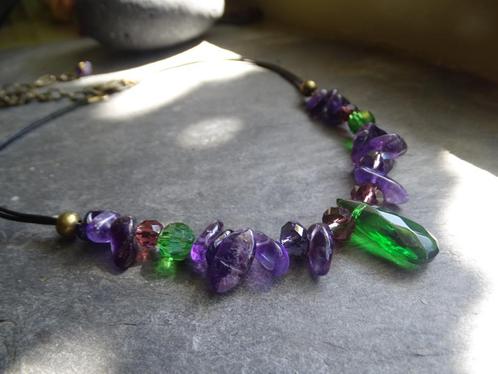 Ketting met fluoriete, Sieraden, Tassen en Uiterlijk, Kettingen, Nieuw, Steen of Mineraal, Paars, Met edelsteen, Met hanger, Met kristal