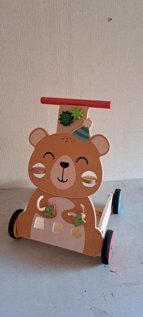 Loopwagen (blokkenkar) met berenthema, Kinderen en Baby's, Speelgoed | Houten speelgoed, Zo goed als nieuw, Duw- of Trekspeelgoed