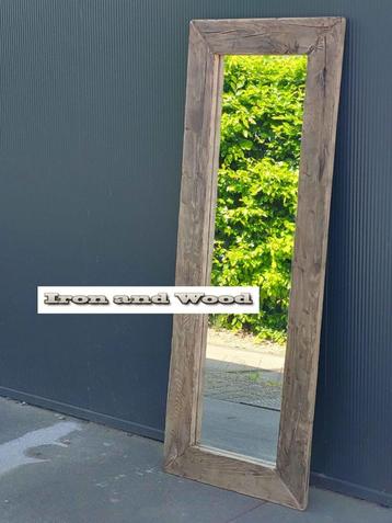 Robuust grote spiegel afm. 142x52 - oud eiken wagondelen beschikbaar voor biedingen
