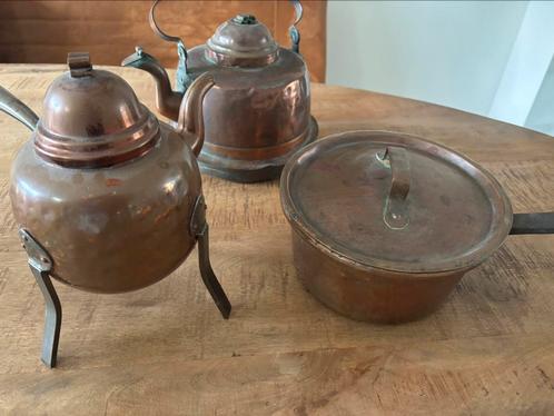 Antiek / vintage theepot & koffiepot & pan, Antiek en Kunst, Antiek | Koper en Brons, Koper, Ophalen of Verzenden