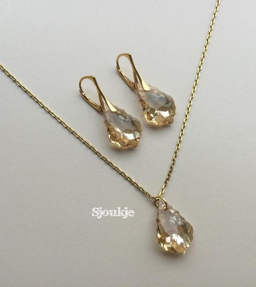 Set oorbellen en hanger Swarovski kristal goud zilver NIEUW, Sieraden, Tassen en Uiterlijk, Kettingen, Nieuw, Goud, Goud, Met hanger