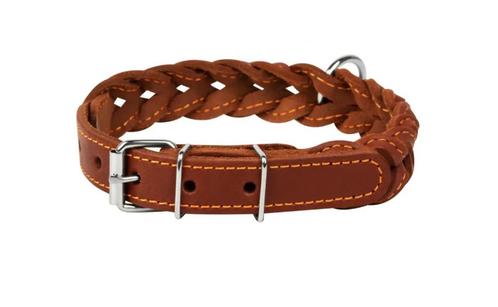 WAUDOG Gevlochten Halsband Leder Bruin Nek 27-35 cm KOOPJE!, Dieren en Toebehoren, Hondenhalsbanden en Penningen, Nieuw, Handgemaakt