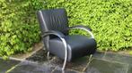 Molinari Accademia zwart leren fauteuil., Verzenden, Design fauteuil, 50 tot 75 cm, Leer