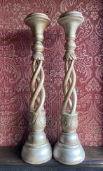 Twee houten kaarsen kandelaars, Antiek en Kunst, Ophalen of Verzenden