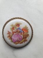Oud porseleinen broche Limoges France, Ophalen of Verzenden, Zo goed als nieuw, Zilver, Overige materialen
