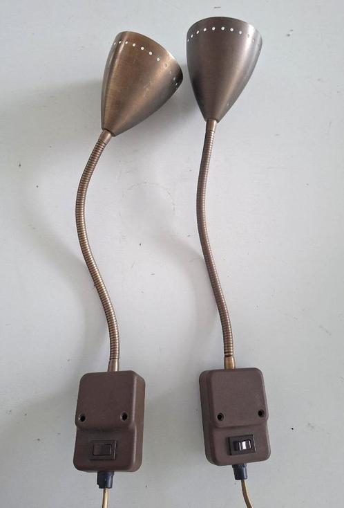 set retro wandlampjes, bedlampjes leeslampjes vintage metaal, Huis en Inrichting, Lampen | Wandlampen, Gebruikt, Kunststof, Metaal