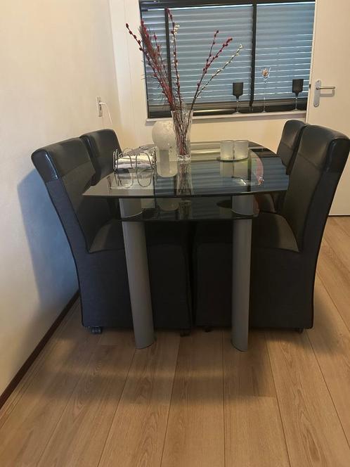Eettafel en stoelen, Huis en Inrichting, Tafels | Eettafels, Gebruikt, 50 tot 100 cm, 100 tot 150 cm, Vier personen, Ovaal, Glas
