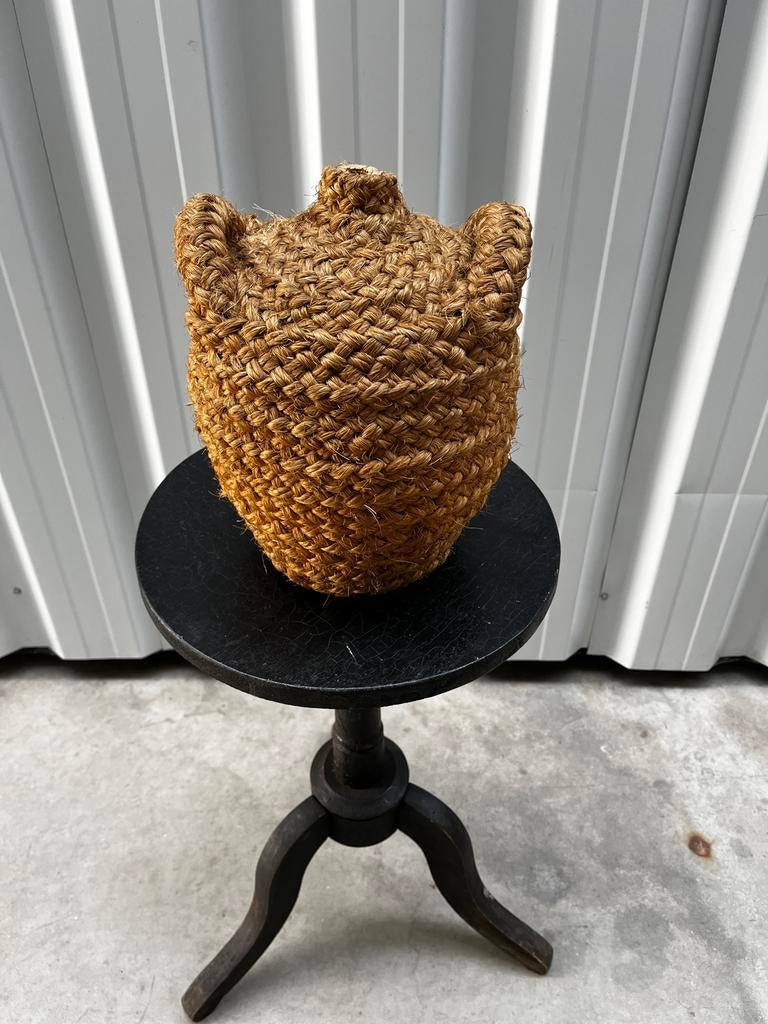 Vintage glazen kruik in touw - 40 cm, Gebruikt, Overige kleuren, Ophalen of Verzenden, Glas