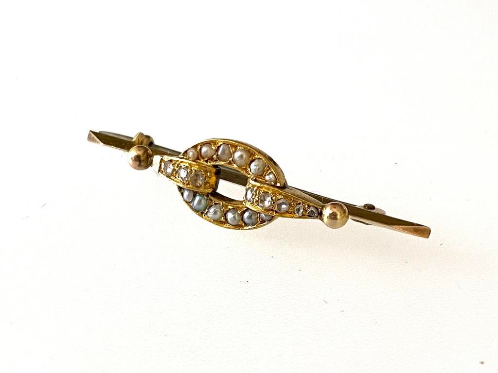 Broche antiek goud natuurparels diamant, Sieraden, Tassen en Uiterlijk, Antieke sieraden, Ophalen of Verzenden, Goud, Broche, Met edelsteen