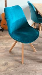 4 velvet eetkamerstoelen – petrol / groenblauw, Huis en Inrichting, Stoelen, Ophalen, Overige materialen, Blauw, Zo goed als nieuw