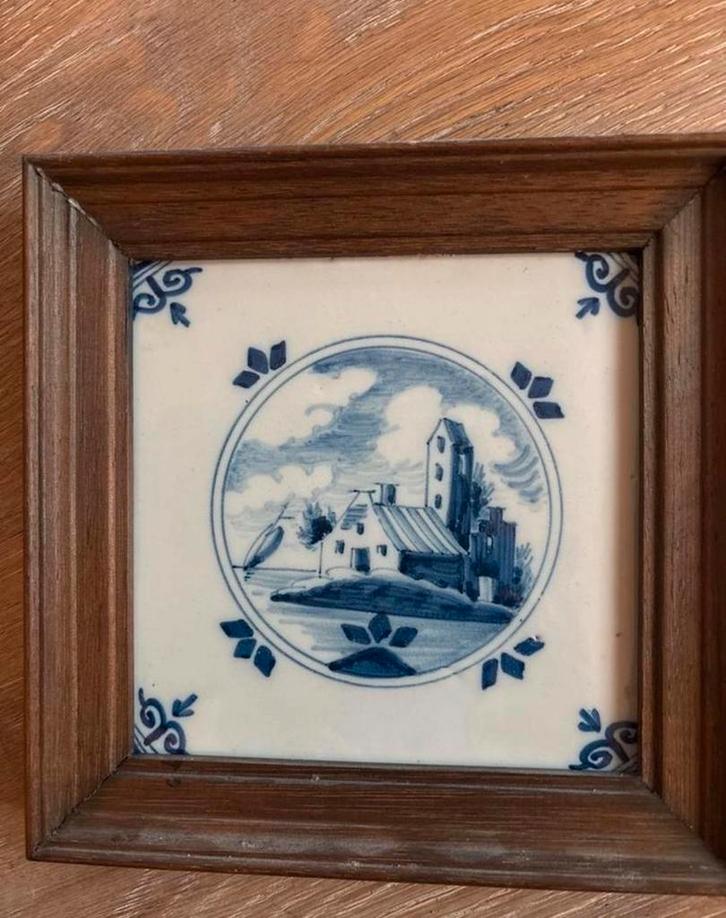 Delfts blauw tegeltje in lijst, Antiek en Kunst, Antiek | Wandborden en Tegels, Ophalen of Verzenden