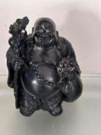 zwart polystone lucky lachende boeddha beeld hoogte 14 cm, Gebruikt, Ophalen