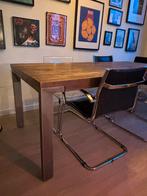 Industriële Eettafel Hout / staal tafel, Ophalen, Eikenhout, 50 tot 100 cm, Zo goed als nieuw