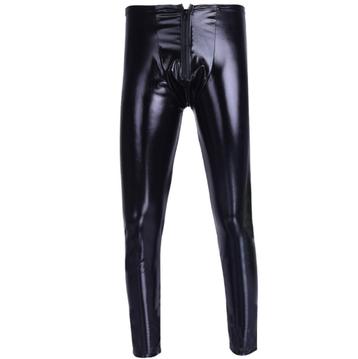Zwarte lak leren heren legging met rits mannen strakke broek beschikbaar voor biedingen