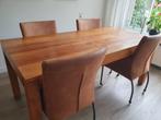 Nette teak houten tafel met luxe stoelen met wieltjes, Ophalen of Verzenden