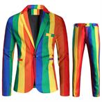 Heren regenboog kostuum pak blazer feest colbert broek luxe, Verzenden, Nieuw