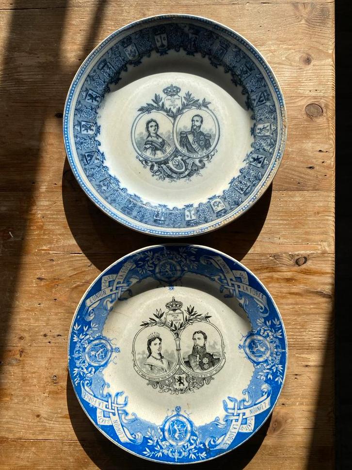 2 Oude Sierborden Belgisch Koningshuis Leopold I, Antiek en Kunst, Antiek | Wandborden en Tegels, Ophalen of Verzenden