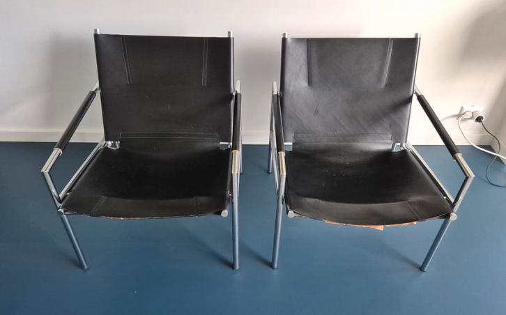 twee Martin Visser SZ02 fauteuils, Huis en Inrichting, Stoelen, Gebruikt, Twee, Leer, Ophalen
