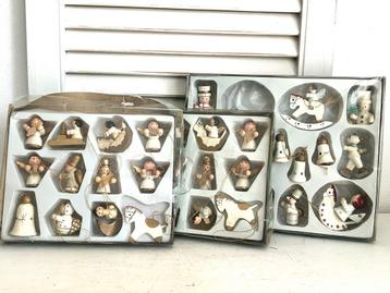 Vintage houten kersthangers figuren wit 38 stuks beschikbaar voor biedingen