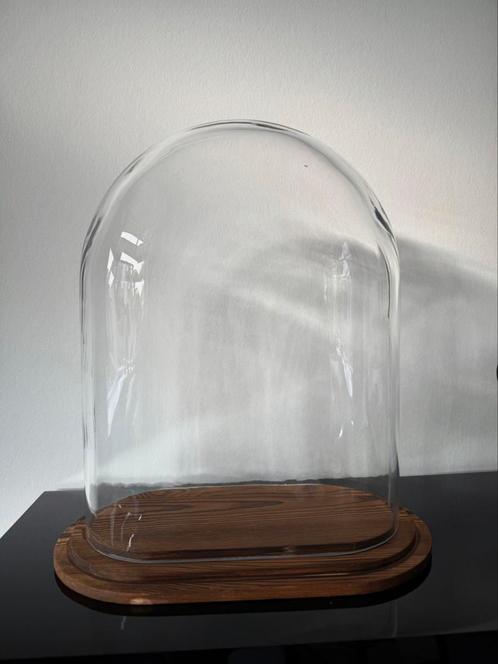 Stolp ovaal L helder glas bruin houten plateau, Huis en Inrichting, Woonaccessoires | Stolpen, Nieuw, Ophalen of Verzenden