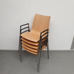5x Casala kantinestoelen - houten zitting, Huis en Inrichting, Stoelen, Vijf, Zes of meer stoelen, Metaal, Gebruikt, Bruin