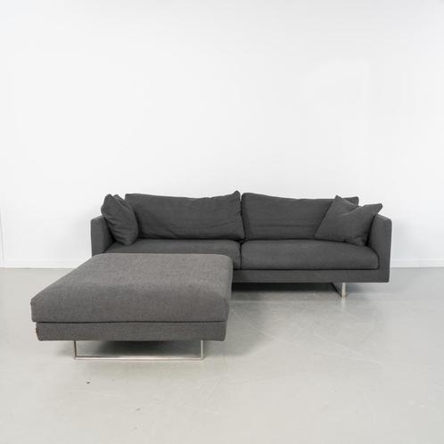 1x Montis Axel Bank 3,5-zits/218cm + Hocker - Antraciet Stof, Huis en Inrichting, Banken | Bankstellen, Gebruikt, Rechte bank