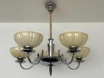 Vijfarmige art deco kroonluchter 1950, Gebruikt, Glas, Onbekend, Ophalen of Verzenden