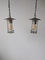 Twee hanglampen met ketting, Ophalen, Gebruikt, Glas, Modern