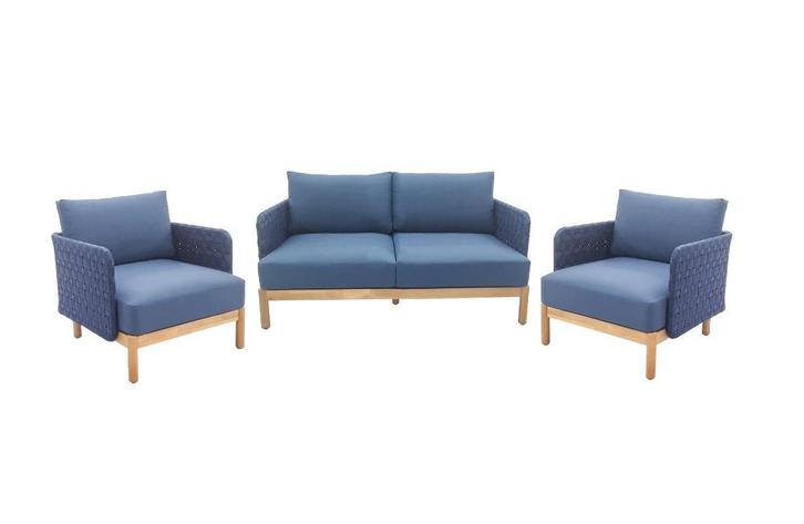 Kolbe Stoel-bank loungeset | Acacia en Rope | Navy blue, Tuin en Terras, Tuinsets en Loungesets, Nieuw, Loungeset, Hout, 4 zitplaatsen