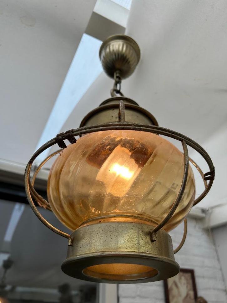 Prachtige brocante koperen kajuit lamp, Antiek en Kunst, Antiek | Lampen, Ophalen of Verzenden