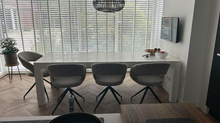 Massiek eiken tafel 250x90cm inclusief bank, wit, Huis en Inrichting, Tafels | Eettafels, Zo goed als nieuw, 50 tot 100 cm, 200 cm of meer