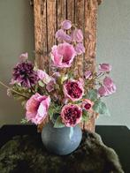 Zijde boeket bloemen lila paars inclusief antraciet kruikje, Huis en Inrichting, Ophalen of Verzenden, Nieuw