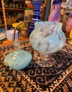 Vintage glazen vaas opaline en turkoois wervelend patroon., Ophalen of Verzenden