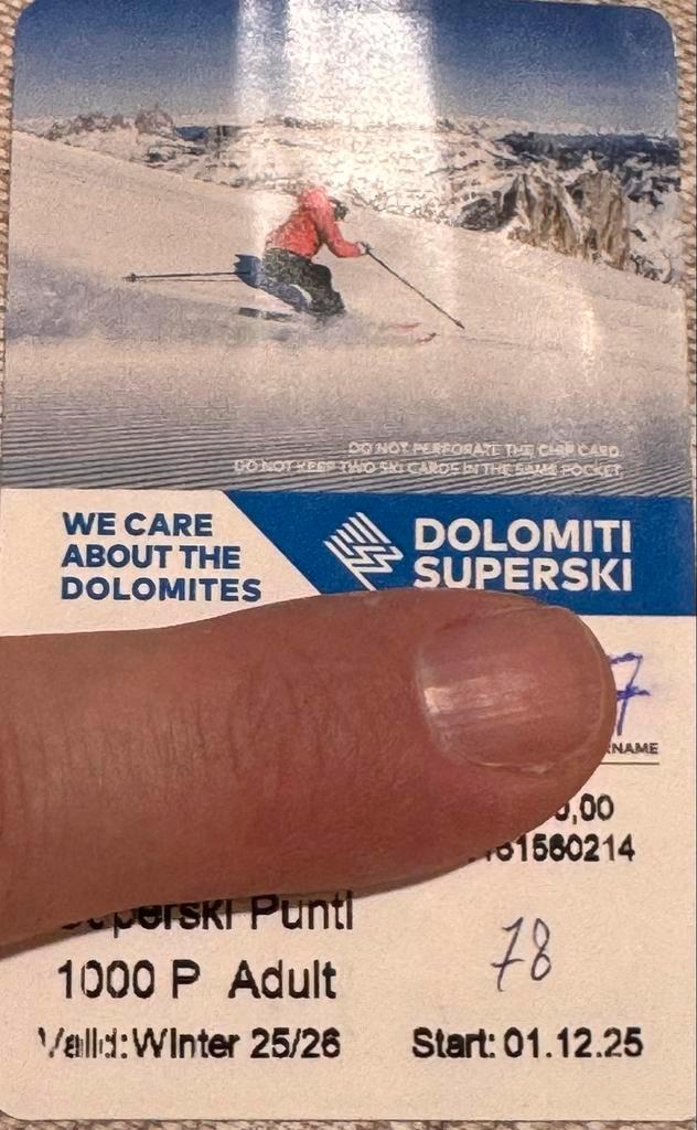 Skipas Dolomiti Superski met punten, Tickets en Kaartjes, Sport | Overige, Drie personen of meer