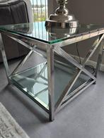 Riviera maison bijzettafel of sidetable chroom glass, Huis en Inrichting, Ophalen, Gebruikt, 50 tot 100 cm, Vierkant