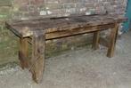 oude houten werkbank met bankschroef sitetabel, Antiek en Kunst, Ophalen