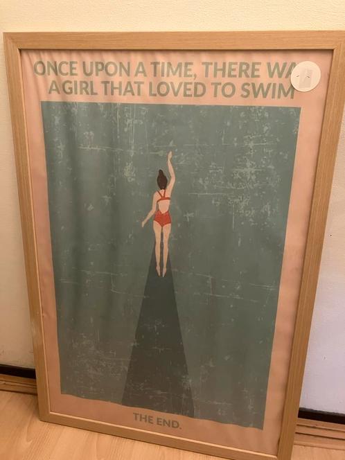 Grote zwem poster met quote incl lijst, Verzamelen, Posters, Zo goed als nieuw, Sport, Rechthoekig Staand, Met lijst, Ophalen