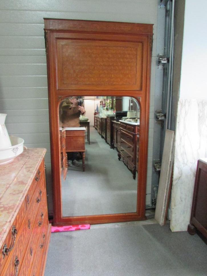 antiek pas schouw spiegel mahonie inleghout bed kapstok, Antiek en Kunst, Antiek | Spiegels, 50 tot 100 cm, 150 tot 200 cm, Rechthoekig