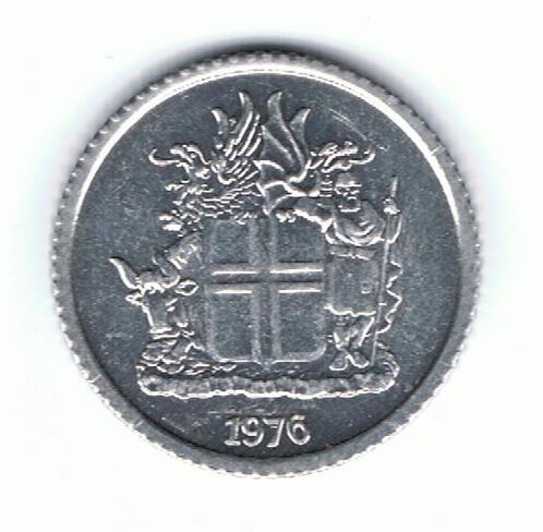 18-1310 IJsland 1 krona 1976, Postzegels en Munten, Munten | Europa | Niet-Euromunten, Losse munt, Overige landen, Ophalen of Verzenden